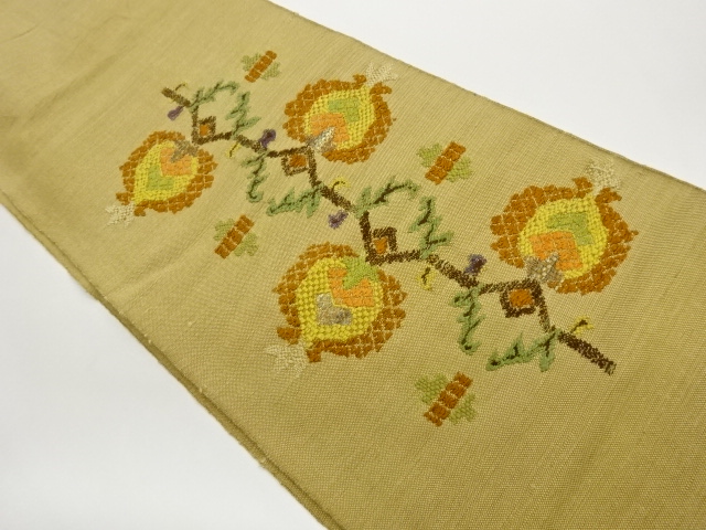 JAPANESE NAGOYA OBI / TSUMUGI / WOVEN ABSTRACT FLORAL PLANTS